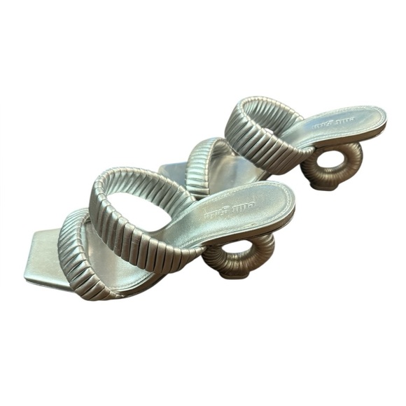 Cult Gaia Valence 75MM Metallic Leather Sandals in Silver Size 7.5 - Picture 7 of 13